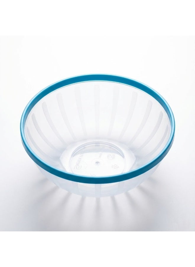 Large Clear Plastic Salad & Serving Bowl with Blue Rim - Striped Design Mixing Bowl for Fruits, Snacks, and Popcorn - Cyan Blue - Image 4